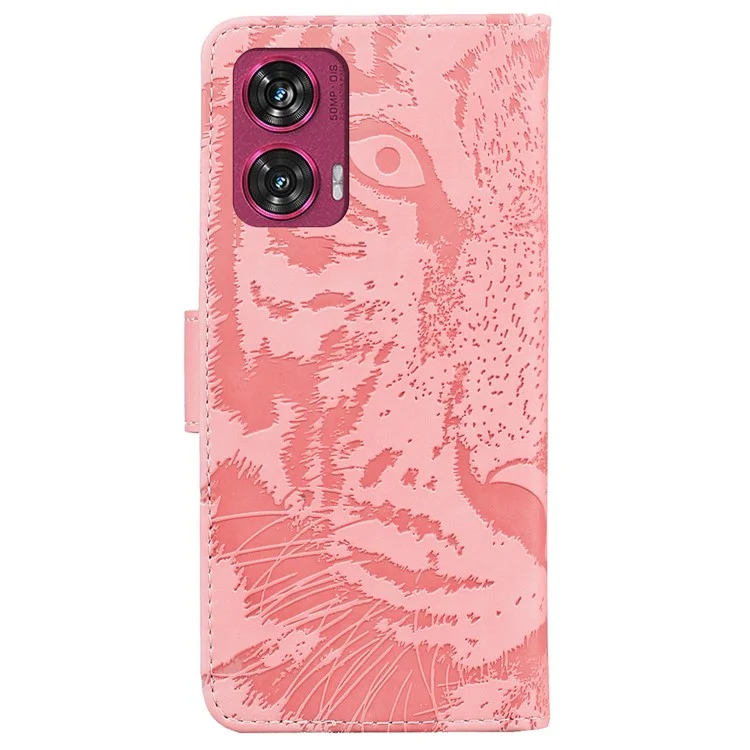 For Motorola Edge 50 Fusion 5G Wallet Case Tiger Imprint PU Leather Flip Phone Cover - Pink