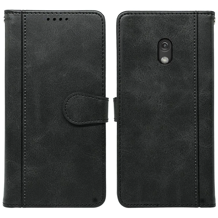 For Nokia 3210 Case PU Leather Phone Cover Card Holder Stand Round Magnetic Clasp - Black