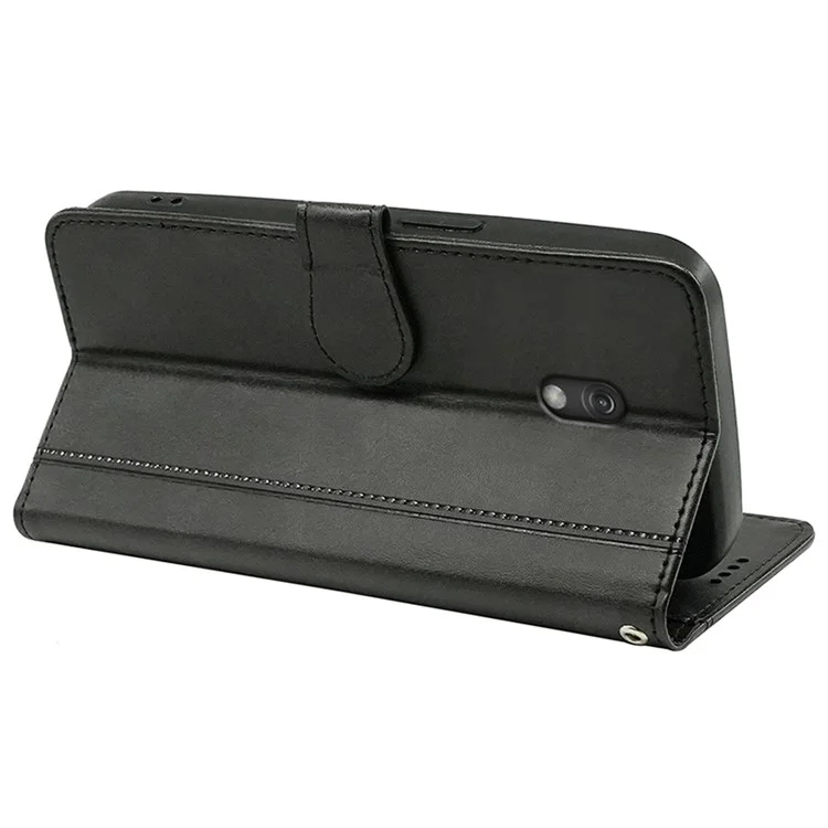 For Nokia 3210 Case PU Leather Phone Cover Card Holder Stand Round Magnetic Clasp - Black