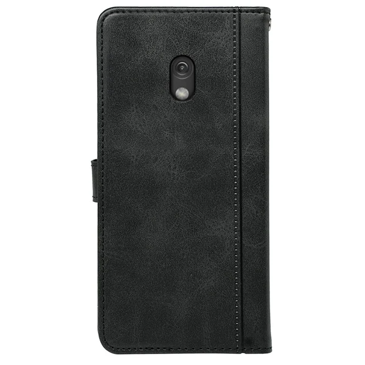 For Nokia 3210 Case PU Leather Phone Cover Card Holder Stand Round Magnetic Clasp - Black