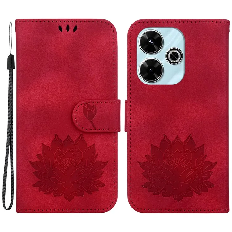 For Xiaomi Redmi 13 5G / 13 4G / Poco M6 4G Phone Case Lotus Imprint Leather Flip Wallet Cover - Red