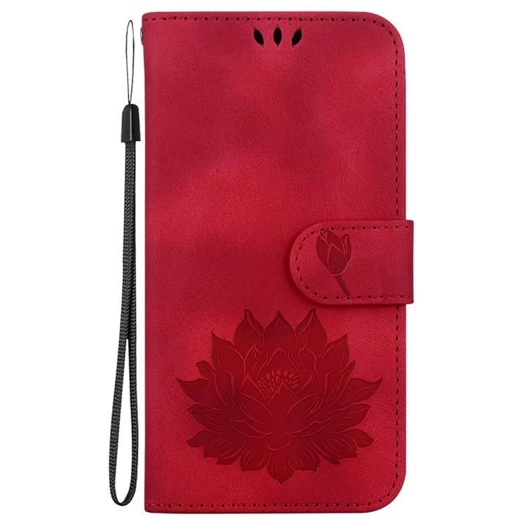 For Xiaomi Redmi 13 5G / 13 4G / Poco M6 4G Phone Case Lotus Imprint Leather Flip Wallet Cover - Red