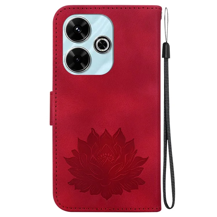 For Xiaomi Redmi 13 5G / 13 4G / Poco M6 4G Phone Case Lotus Imprint Leather Flip Wallet Cover - Red