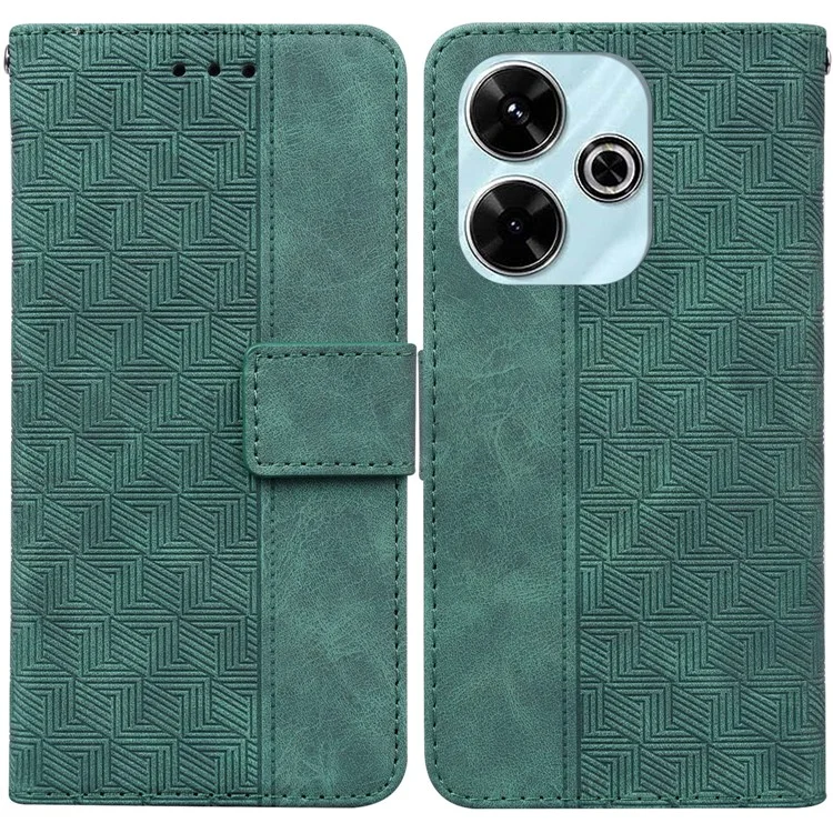 For Xiaomi Redmi 13 5G / 13 4G / Poco M6 4G Case PU Leather Wallet Geometry Imprint Phone Cover - Green