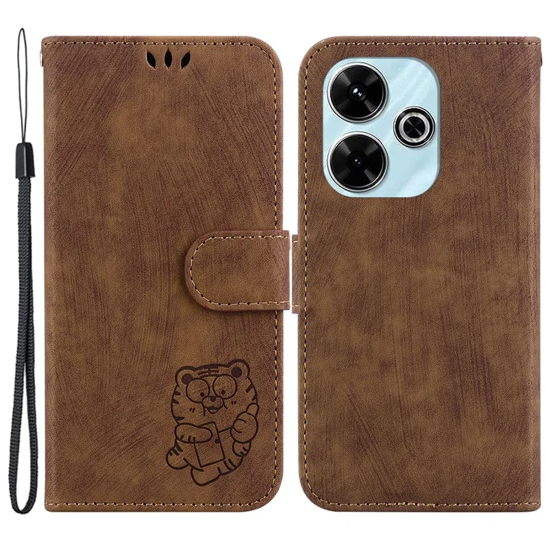 For Xiaomi Redmi 13 5G / 13 4G / Poco M6 4G Case Leather Wallet Cute Tiger Imprint Phone Cover - Brown