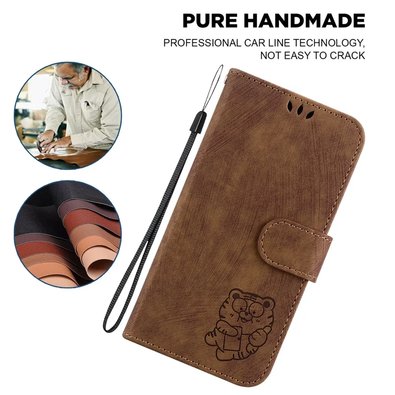 For Xiaomi Redmi 13 5G / 13 4G / Poco M6 4G Case Leather Wallet Cute Tiger Imprint Phone Cover - Brown