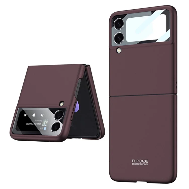 GKK For Samsung Galaxy Z Flip4 5G Ultra Slim Hard PC Phone Case with Precise Cutout Small Screen Tempered Glass Protector - Wine Red