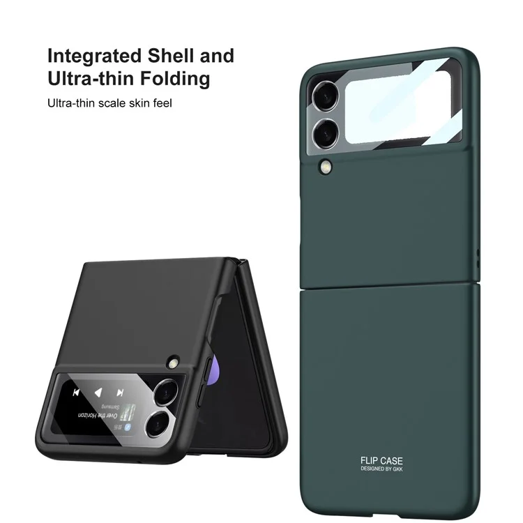GKK For Samsung Galaxy Z Flip4 5G Ultra Slim Hard PC Phone Case with Precise Cutout Small Screen Tempered Glass Protector - Wine Red
