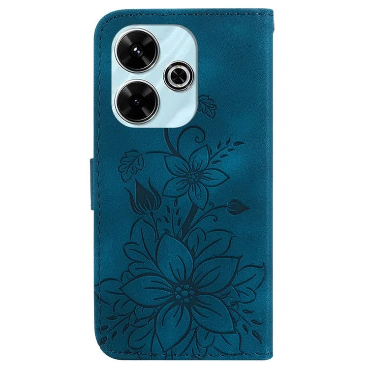 Para Xiaomi Redmi 13 5G / 13 4G / Poco M6 4G Caja de Cuero de PU con Flor de Lirio Antihuellas - Azul Oscuro