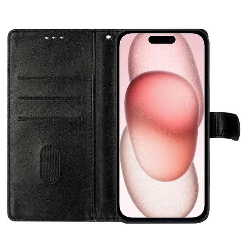 For iPhone 16 Plus Case Butterfly Flower Imprint Wallet Leather Phone Cover with Stand - Black