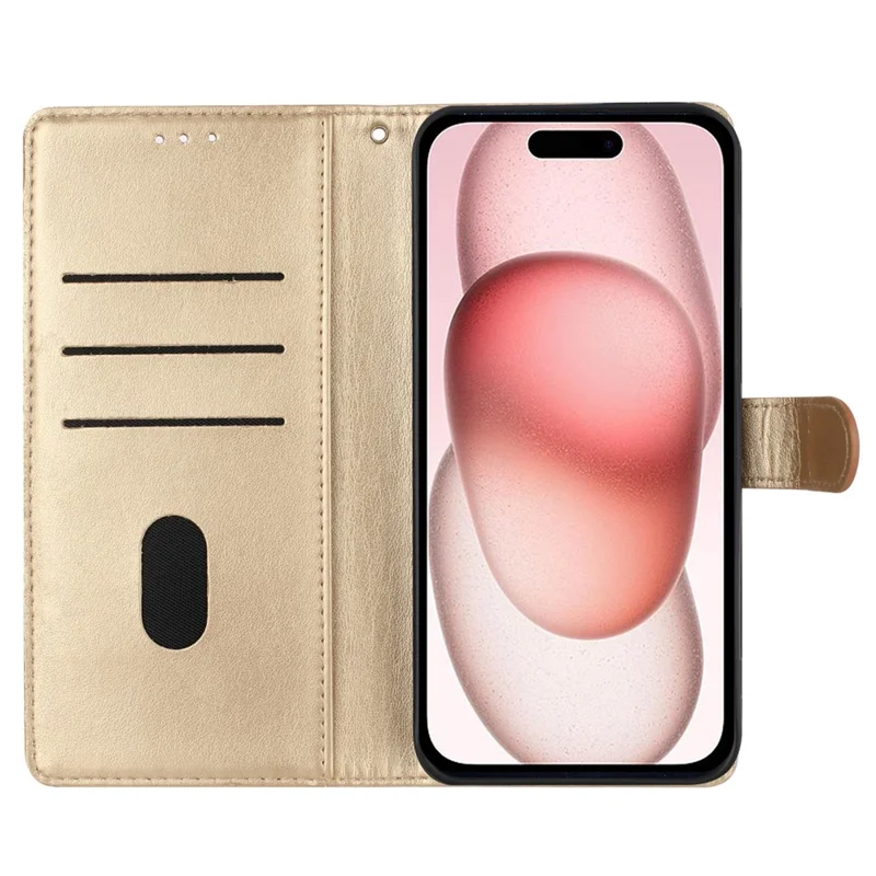 For iPhone 16 Pro Max Case Butterfly Floral Imprint Leather Stand Phone Cover with Wallet - Gold