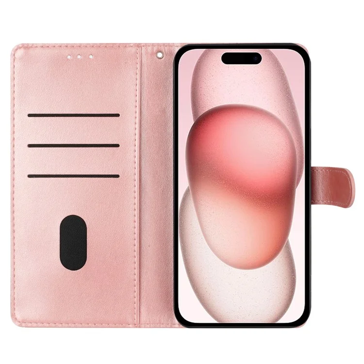 Für iPhone 15 Pro Max Stand Case Butterfly Floral Imprint Leder Handyhülle mit Geldbörse - Roségold