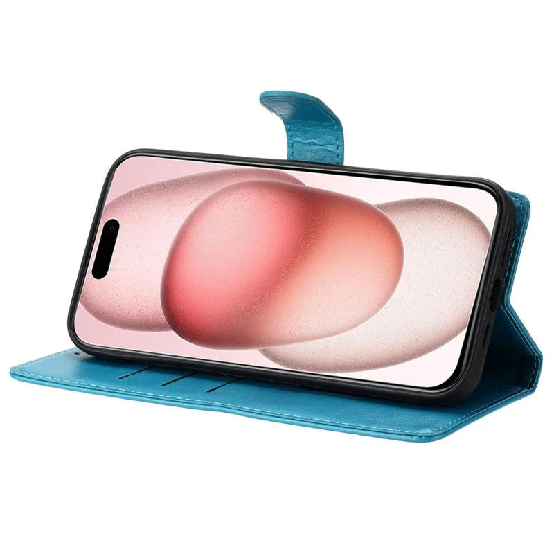 For iPhone 14 Pro Max Case Butterfly Floral Imprint Anti-Drop Leather Wallet Phone Cover - Blue