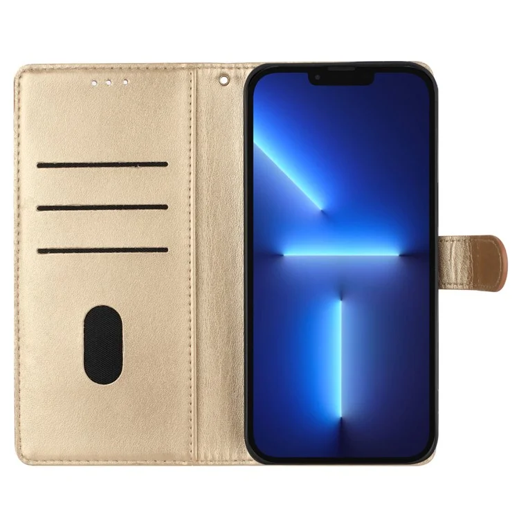 Para iPhone 13 Pro Max Case Borboleta Floral Imprimir Capa de Telefone de Couro com Carteira - Dourado