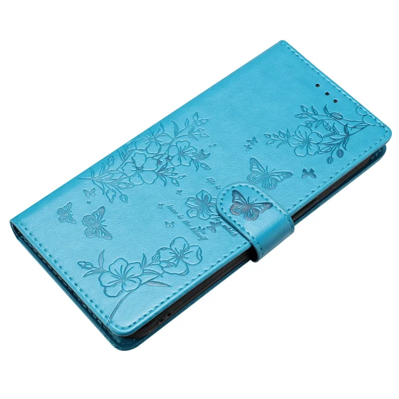 For iPhone 14 Shockproof Case Butterfly Floral Imprint Leather Wallet Phone Cover - Blue
