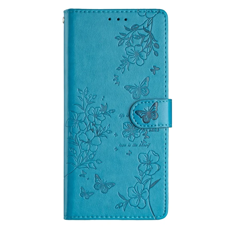 For iPhone 14 Shockproof Case Butterfly Floral Imprint Leather Wallet Phone Cover - Blue