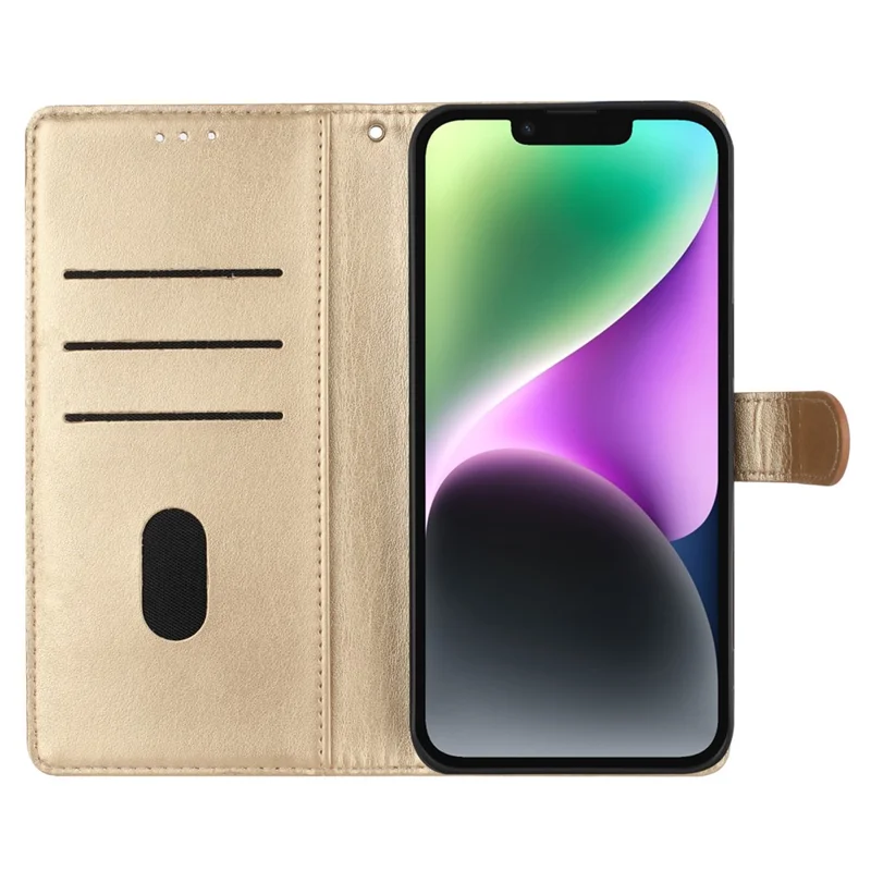 For iPhone 14 Shockproof Case Butterfly Floral Imprint Leather Wallet Phone Cover - Gold