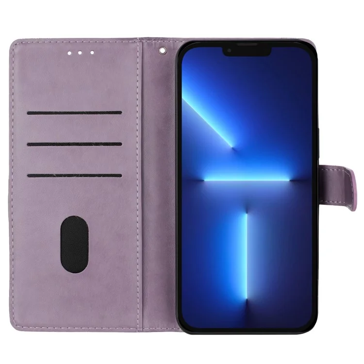 Für iPhone 13 Pro Wallet Case Butterfly Floral Imprint Leather Phone Cover mit Ständer - Lila