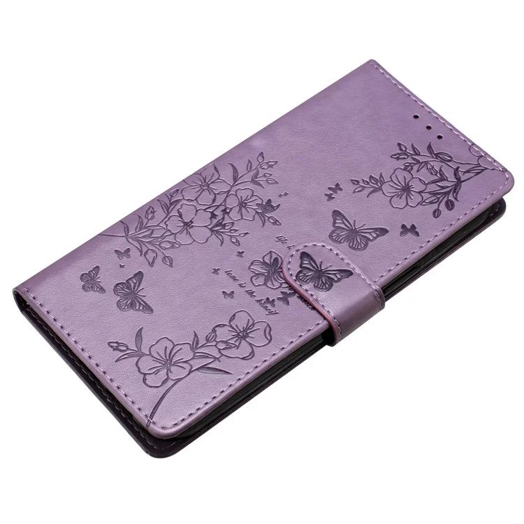 Für iPhone 13 Pro Wallet Case Butterfly Floral Imprint Leather Phone Cover mit Ständer - Lila