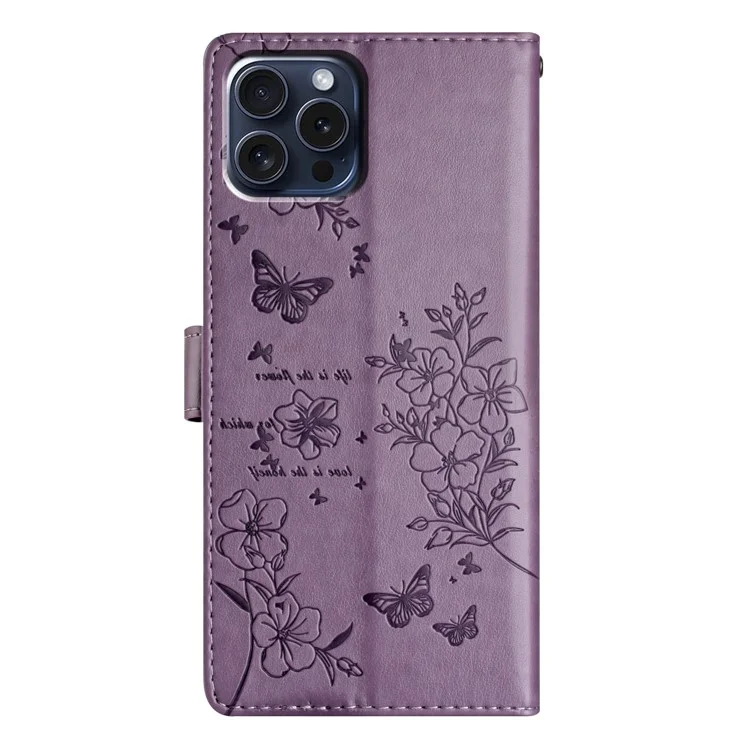 Für iPhone 13 Pro Wallet Case Butterfly Floral Imprint Leather Phone Cover mit Ständer - Lila