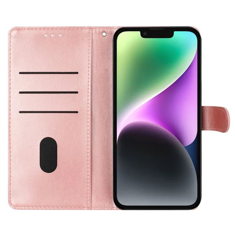 Funda para iPhone 13 Mariposa Floral Impresión Cuero Cartera Funda de Teléfono con Correa - Oro Rosa