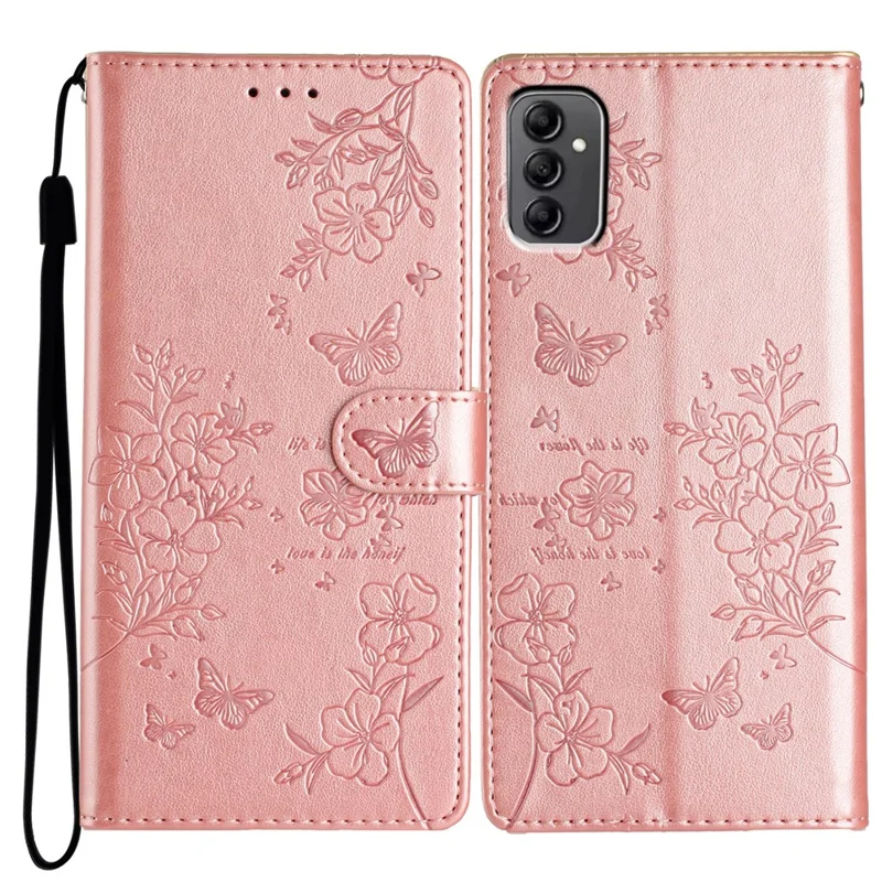 For Samsung Galaxy A14 5G Phone Case Butterfly Floral Imprint Leather Flip Cover with Wallet - Rose Gold