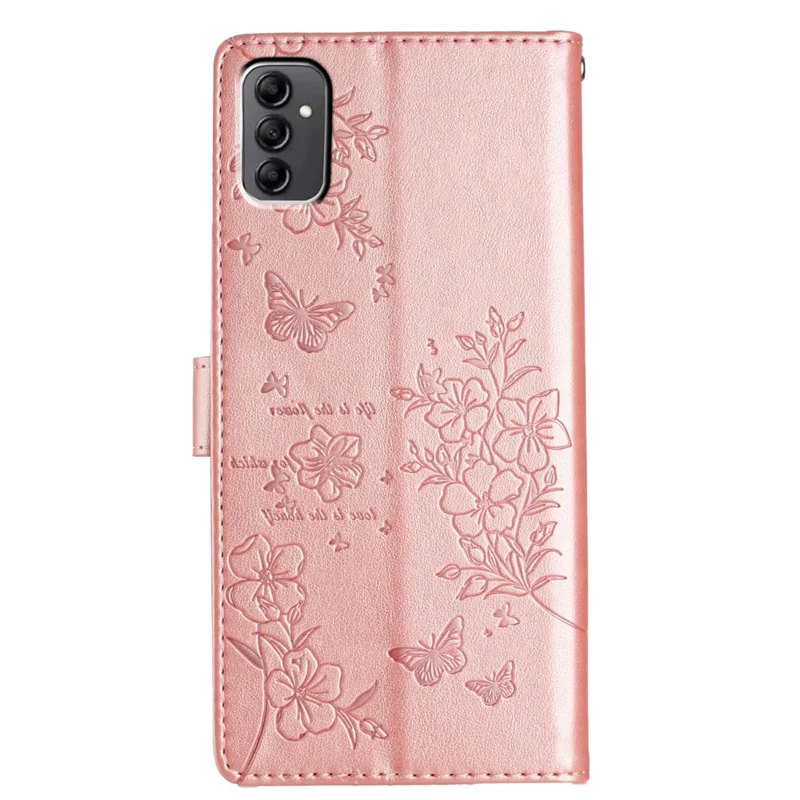 For Samsung Galaxy A14 5G Phone Case Butterfly Floral Imprint Leather Flip Cover with Wallet - Rose Gold