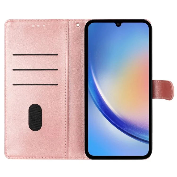 Per Samsung Galaxy A34 5G Stand Case Butterfly Floral Imprint Leather Wallet Phone Cover - Rose Gold