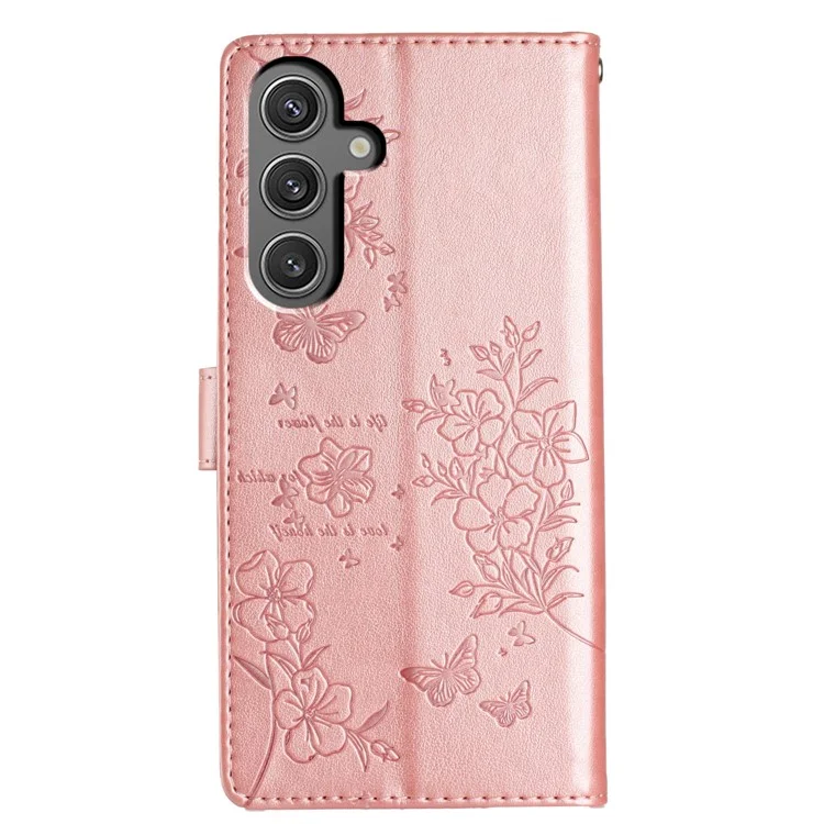 Per Samsung Galaxy A34 5G Stand Case Butterfly Floral Imprint Leather Wallet Phone Cover - Rose Gold