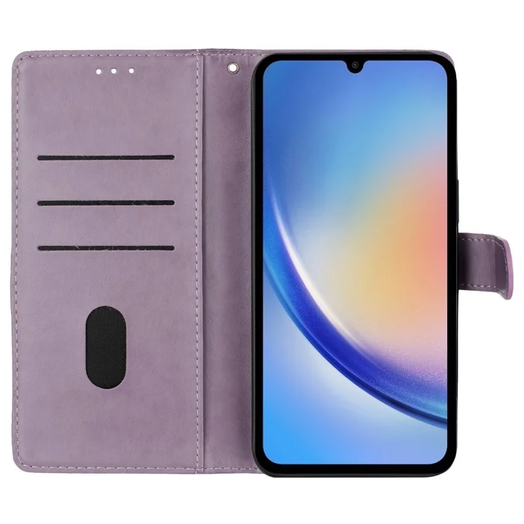 For Samsung Galaxy A15 5G Wallet Phone Case Butterfly Floral Imprint Leather Cover - Purple