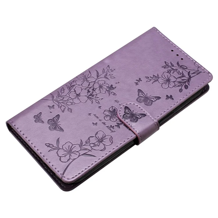 For Samsung Galaxy A15 5G Wallet Phone Case Butterfly Floral Imprint Leather Cover - Purple