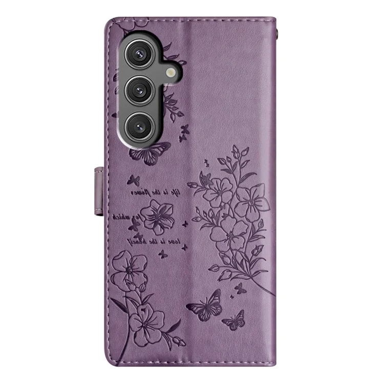 For Samsung Galaxy A15 5G Wallet Phone Case Butterfly Floral Imprint Leather Cover - Purple