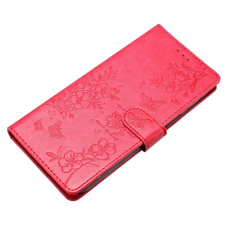 For Samsung Galaxy S23 FE Phone Case Butterfly Floral Imprint Leather Wallet Cover - Red