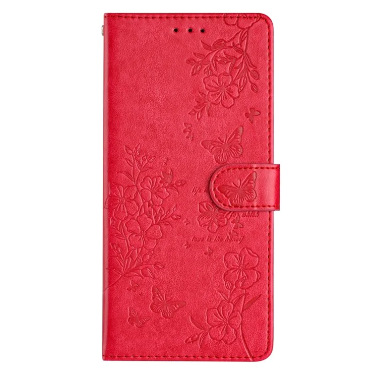 For Samsung Galaxy S23 FE Phone Case Butterfly Floral Imprint Leather Wallet Cover - Red