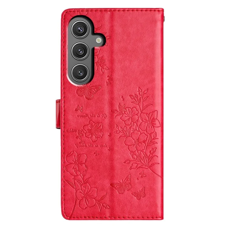 For Samsung Galaxy S23 FE Phone Case Butterfly Floral Imprint Leather Wallet Cover - Red
