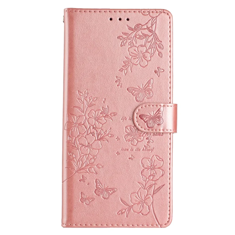 Per Samsung Galaxy S24+ Case Butterfly Floral Imprint Leather Phone Cover with Wallet - Rose Gold