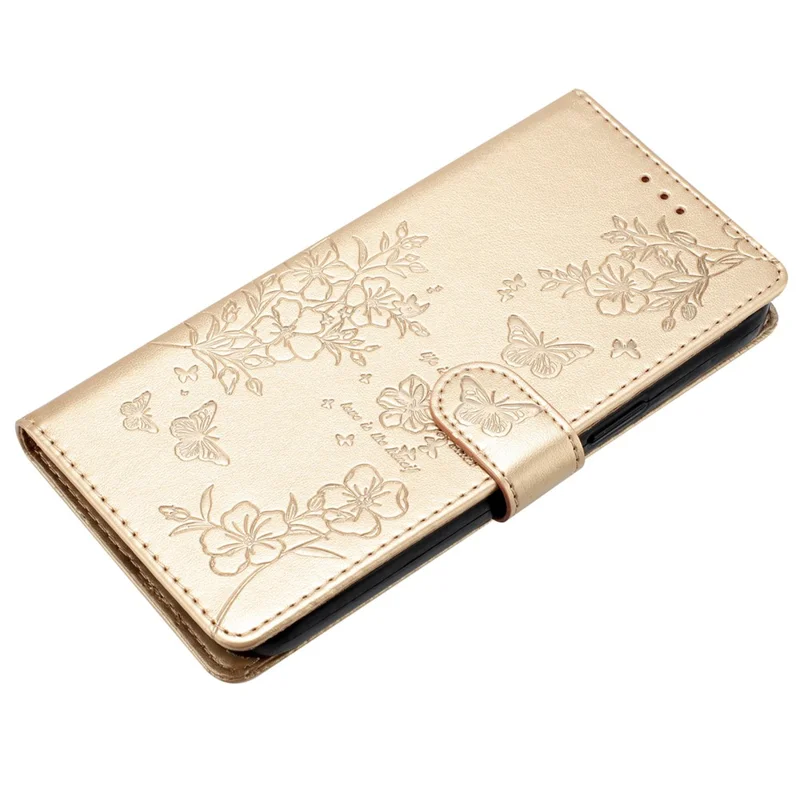 For Samsung Galaxy S24 Leather Case Butterfly Floral Imprinted Wallet Phone Cover - Gold