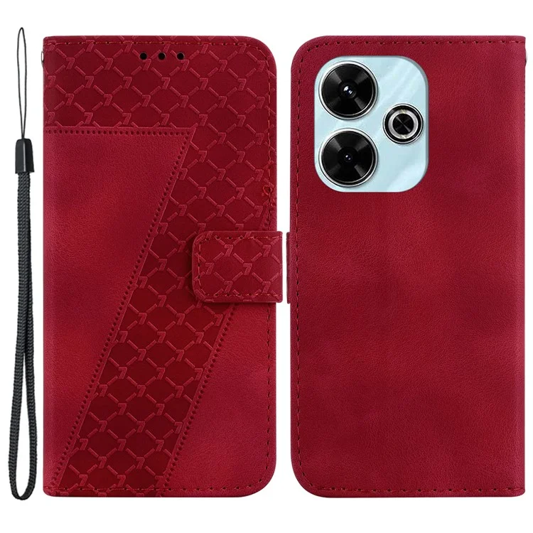 For Xiaomi Redmi 13 5G / 13 4G / Poco M6 4G Case 7-Shaped Pattern Leather Protection Phone Cover - Red
