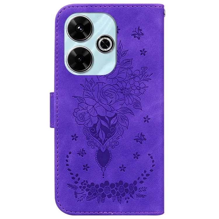 Para Xiaomi Redmi 13 5G / 13 4G / Poco M6 4G Capa Borboleta Rosa Flor Couro+TPU Capa de Telefone Protetora - Roxo
