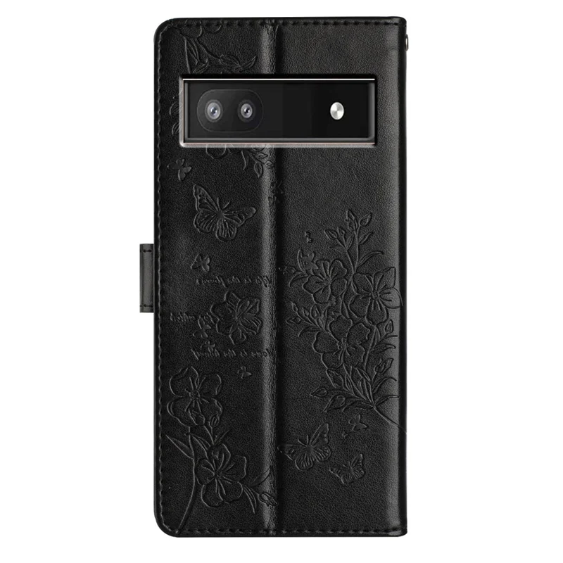For Google Pixel 8a Wallet Phone Case Butterfly Floral Imprint Stand Leather Cover - Black