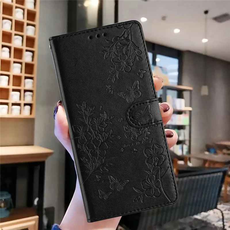 For Google Pixel 8a Wallet Phone Case Butterfly Floral Imprint Stand Leather Cover - Black