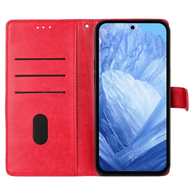 For Google Pixel 8 Protective Case Butterfly Floral Imprint Leather Wallet Phone Cover - Red