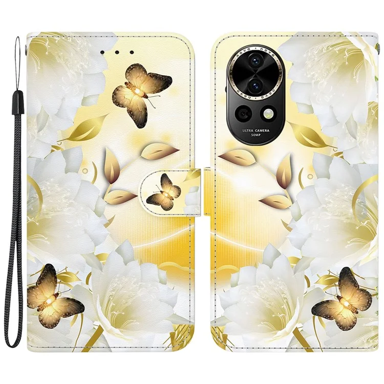 Pour Huawei nova 12 5G Étui Motif Impression Cuir PU Étui Téléphone - Fleur de papillon d'or