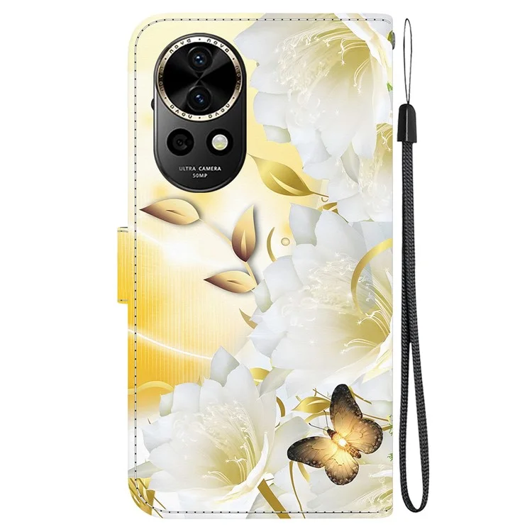 Pour Huawei nova 12 5G Étui Motif Impression Cuir PU Étui Téléphone - Fleur de papillon d'or