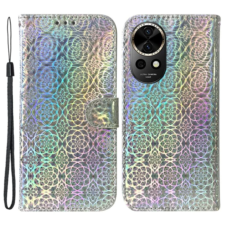 Pour Huawei nova 12 5G Étui Portefeuille Téléphone Fleur Scintillante en Cuir PU Flip Cover - Gris