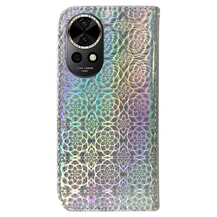 Pour Huawei nova 12 5G Étui Portefeuille Téléphone Fleur Scintillante en Cuir PU Flip Cover - Gris