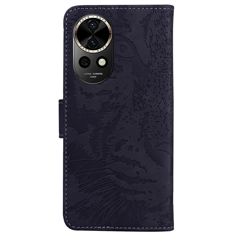 For Huawei nova 12 5G Case Anti-Fall Tiger Imprint PU Leather Phone Cover - Black