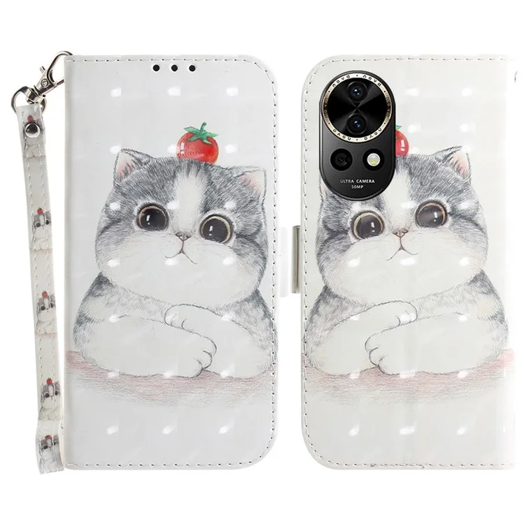 Pour Huawei nova 12 5G Coque de téléphone en cuir imprimé 3D - Joli chat