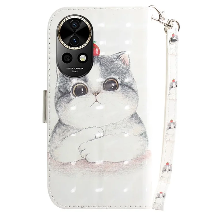 Pour Huawei nova 12 5G Coque de téléphone en cuir imprimé 3D - Joli chat