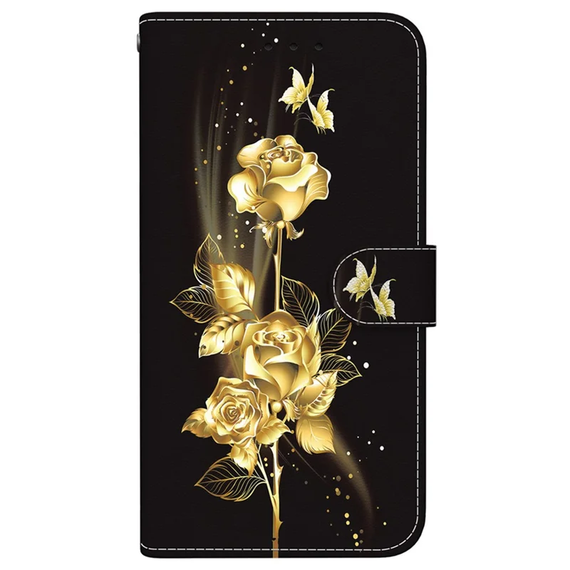 For Huawei nova 12i 4G Wallet Case Pattern Print PU Leather Phone Cover - Gold Butterfly Rose